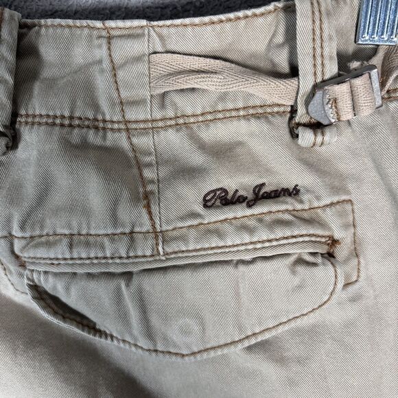 Polo Jeans Co Ralph Lauren Cargo Capris Women Size 32x21 Khaki Tie Ankle Utility - Picture 14 of 14